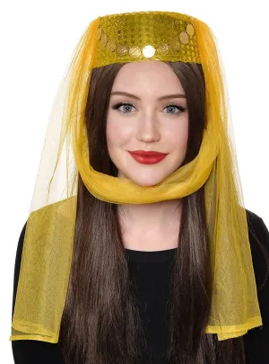 Harem Womens Veiled Yellow Pill Box Costume Hat