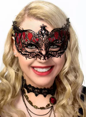 Harlequin Black and Red Deluxe Metal Masquerade Mask