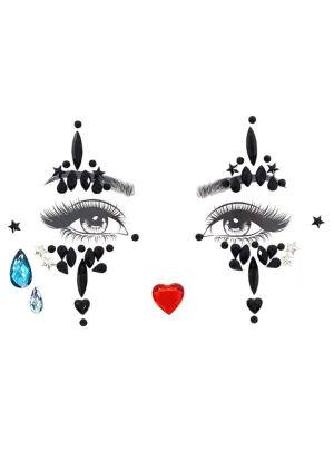 Harlequin Black and Red Stick On Face Jewels