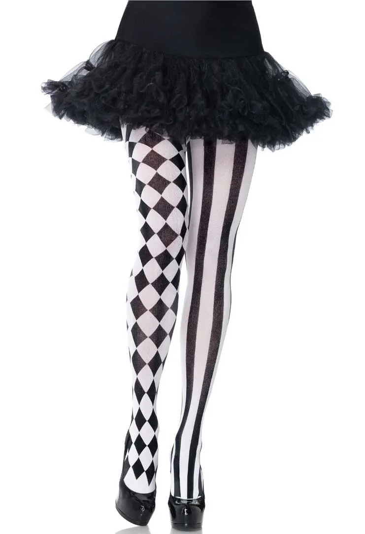 Harlequin Black and White Full Length Pantyhose