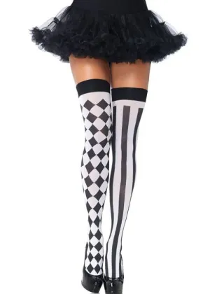 Harlequin Black and White Thigh High Stockings