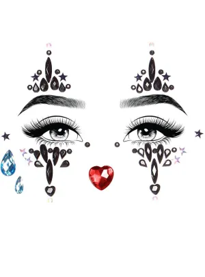 Harlequin Clown Black and Multicoloured Stick On Face Jewels