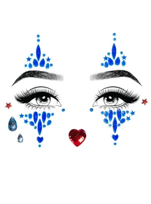 Harlequin Clown Blue and Red Stick On Face Jewels