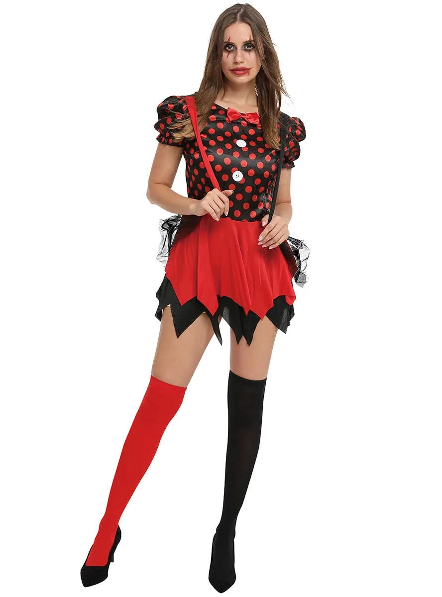 Harlequin Clown Womens Red and Black Costume