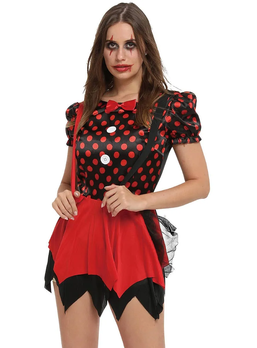 Harlequin Clown Womens Red and Black Costume