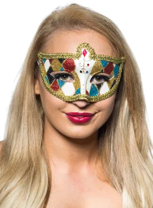 Harlequin Gold Braid and Glitter Venetian Masquerade Mask