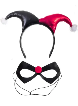 Harlequin Red and Black Headband and Mask Set