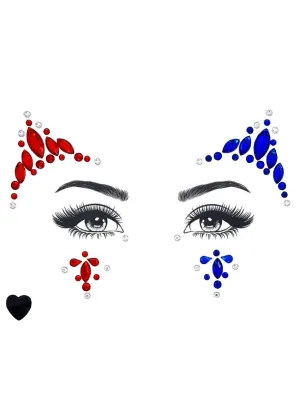 Harley Quinn Red and Blue Stick On Face Jewels