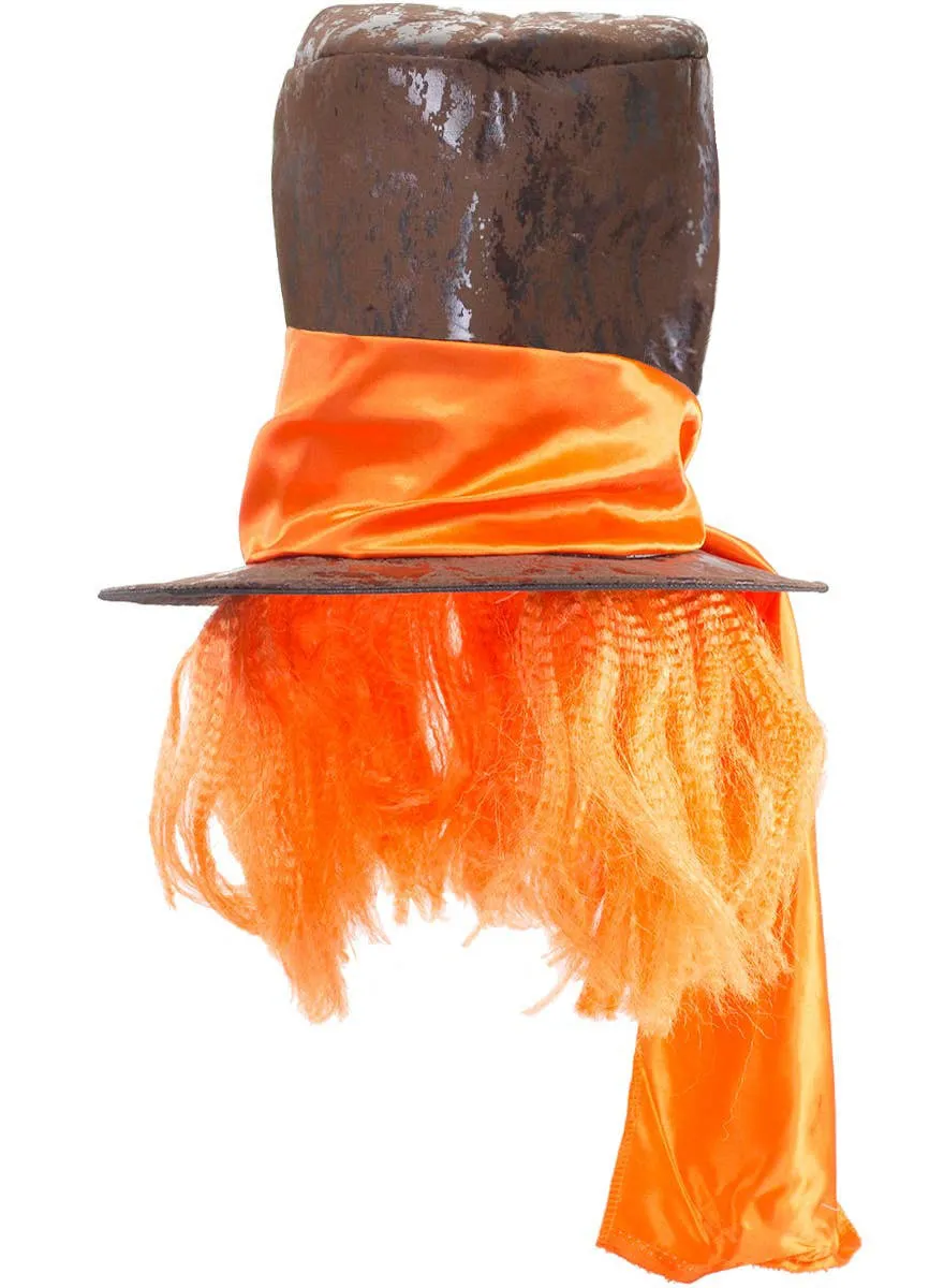 Hatter Brown Top Hat with Orange Hair