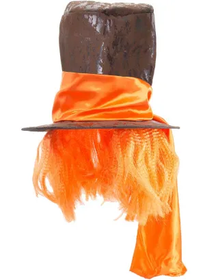 Hatter Brown Top Hat with Orange Hair