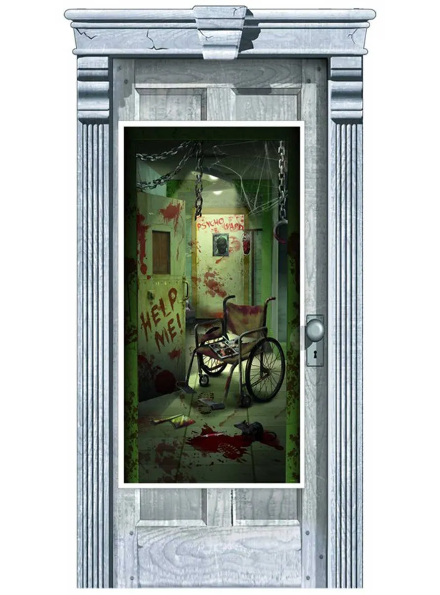 Haunted Asylum Door Cover Halloween Decoration