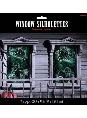 Haunted Cemetery Window Silhouettes Halloween Decoration