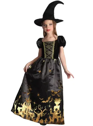 Haunted House Witch Girls Black and Gold Costume