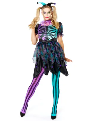 Haunted Jester Skeleton Womens Halloween Costume