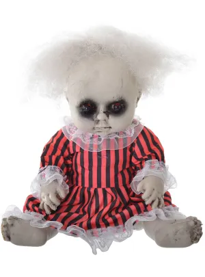 Haunted Light Up Evil Doll Halloween Prop with Red Dress