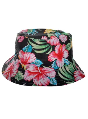 Hawaiian Black and Pink Hibiscus Print Costume Hat
