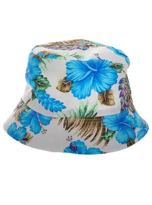 Hawaiian Blue and White Hibiscus Print Costume Hat