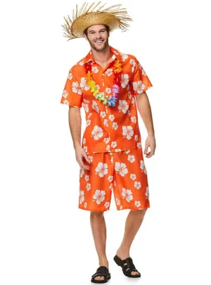 Hawaiian Luau Mens Orange Dress Up Costume