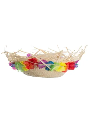 Hawaiian Luau Straw Hat With Flowers