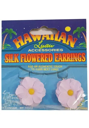 Hawaiian Purple Flower Clip On Costume Earrings