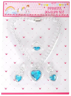 Heart Shaped Blue and Silver Girls Costume Jewellery Set