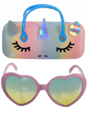Heart Shaped Pastel Pink Costume Glasses with Unicorn Case
