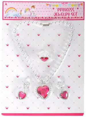 Heart Shaped Pink and Silver Girls Costume Jewellery Set