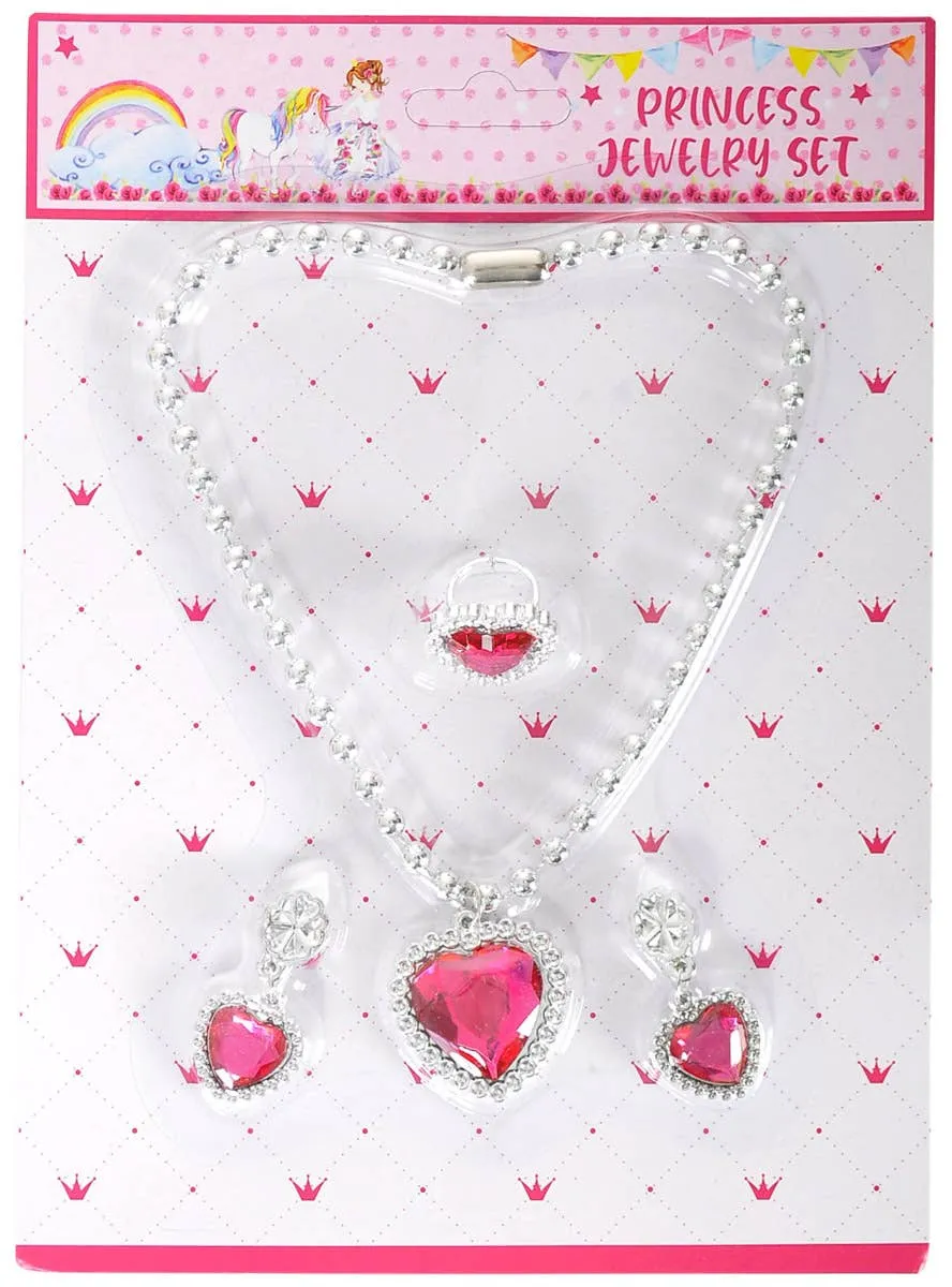 Heart Shaped Pink and Silver Girls Costume Jewellery Set