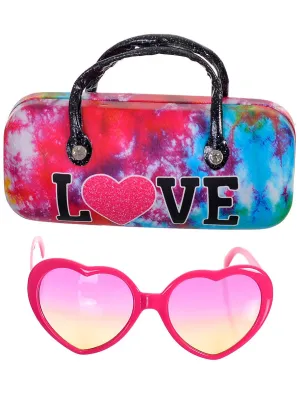 Heart Shaped Pink Costume Glasses with Tie Dye Case