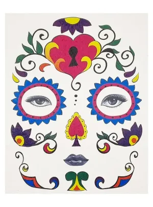 Hearts and Flowers Day of the Dead Temporary Face Tattoo