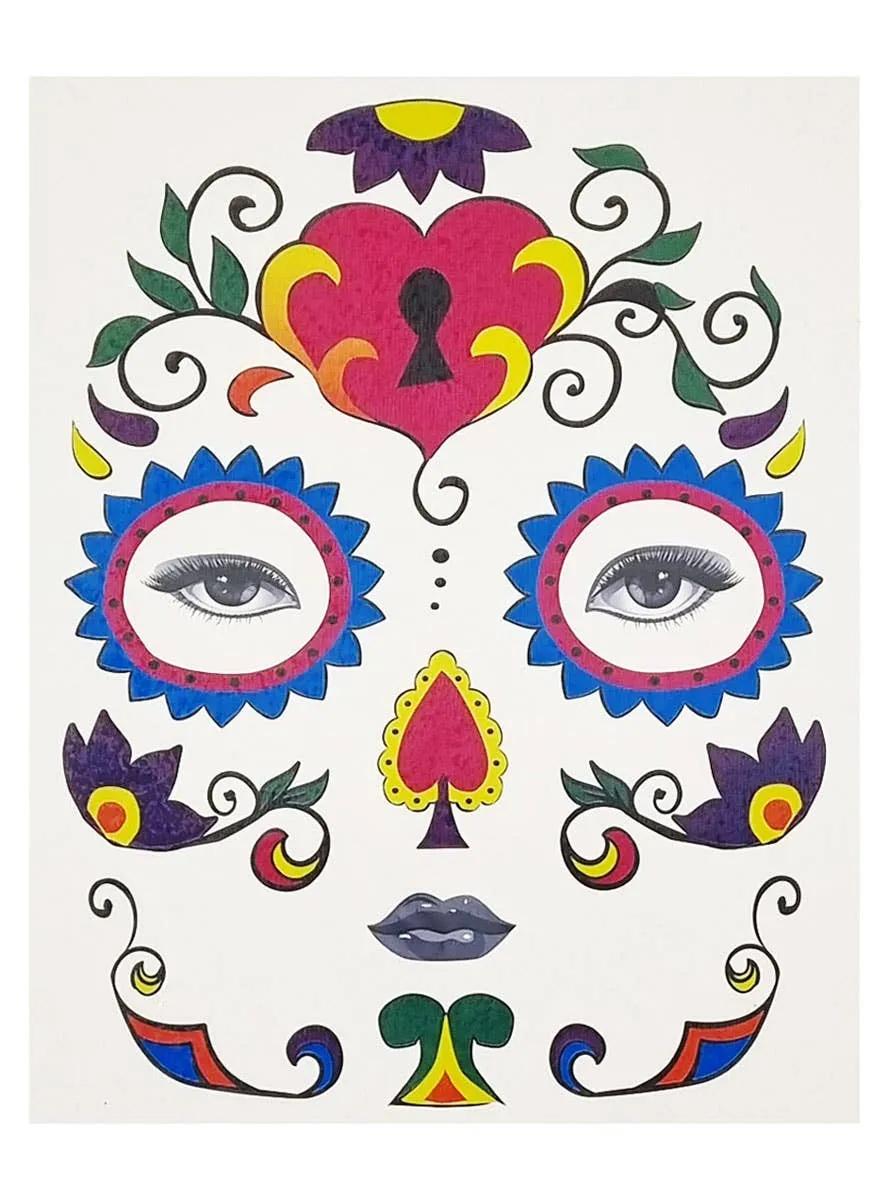 Hearts and Flowers Day of the Dead Temporary Face Tattoo