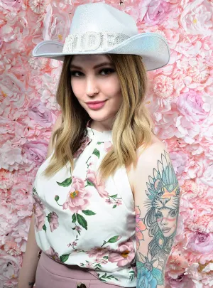 Hens Night White Bride Cowgirl Hat with Diamante Band