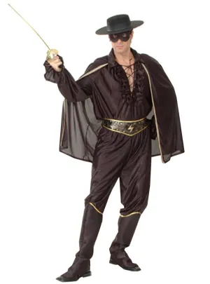 Heroic Mens Black and Gold Zorro Dress Up Costume