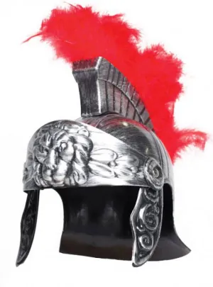 Heroic Silver Roman Gladiator Costume Helmet with Plume