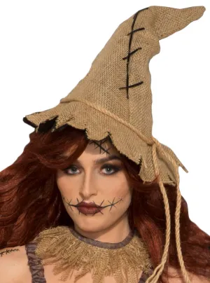 Hessian Scarecrow Adults Costume Hat with Stitching