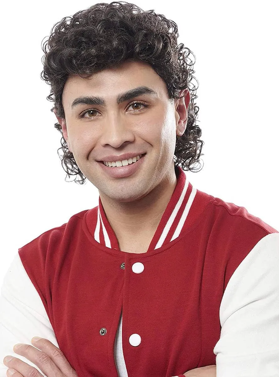 High School Jock Mens Curly Brown 1950s Costume Wig