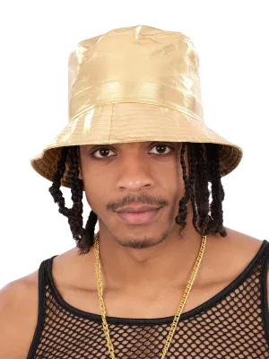 Hip Hop 90s Metallic Gold Mens Costume Bucket Hat
