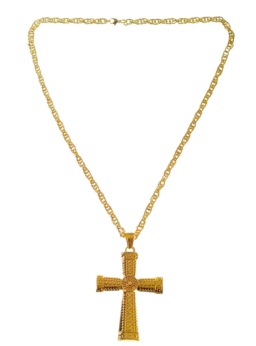 Hip Hop Heavy Metal Gold Cross Costume Necklace