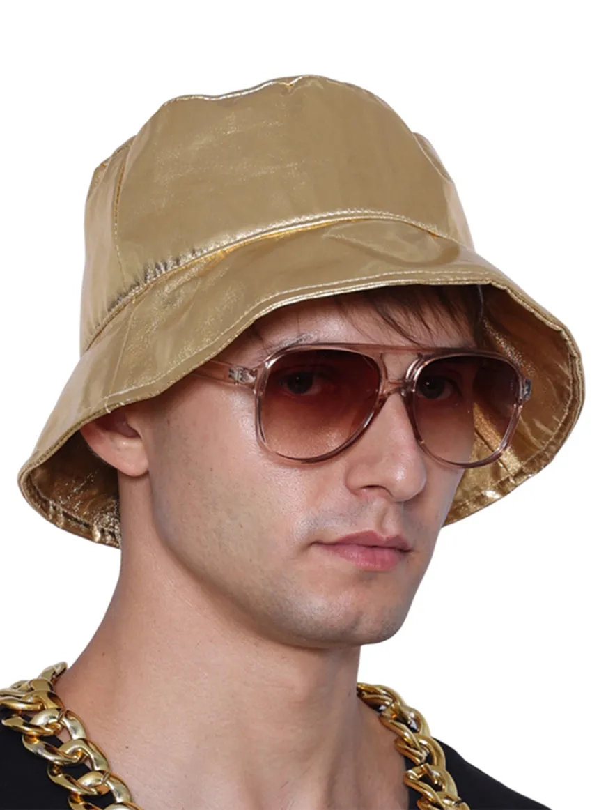 Hip Hop Metallic Gold 90s Costume Bucket Hat