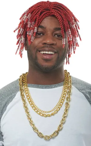 Hip Hop Red Rapper Mens Short Braided Costume Wig