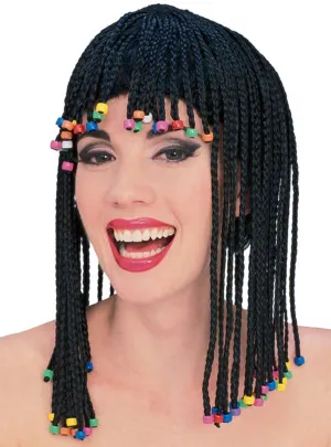 Hip Hop Womens Beaded Black Cornrow Costume Wig