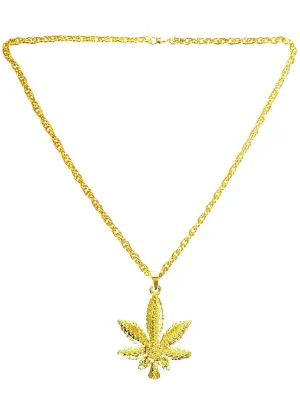 Hippie Gold Marijuana Leaf Costume Necklace