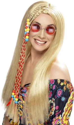 Hippie Party Womens Long Blonde Costume Wig with Braids