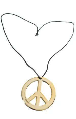 Hippie Peace Sign Gold Costume Necklace