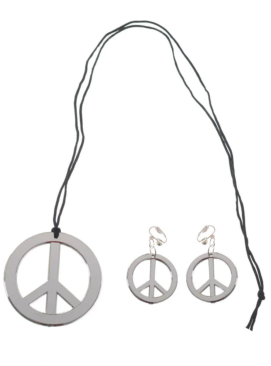 Hippie Peace Sign Necklace and Earrings Jewellery Set