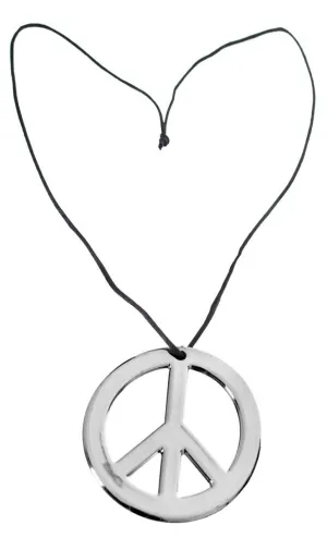 Hippie Peace Sign Silver Costume Necklace