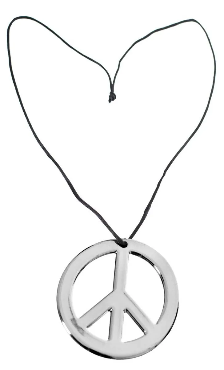 Hippie Peace Sign Silver Costume Necklace