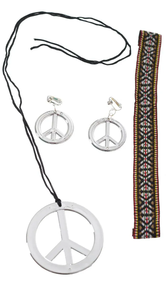 Hippie Silver Peace Sign Costume Accessory Set