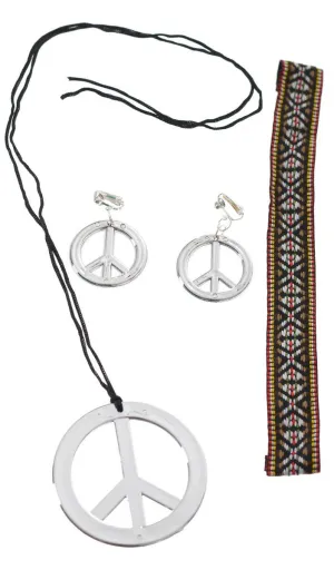 Hippie Silver Peace Sign Costume Accessory Set