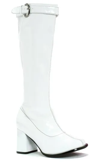 Hippie Womens White Knee High Costume Boots With Zipper
